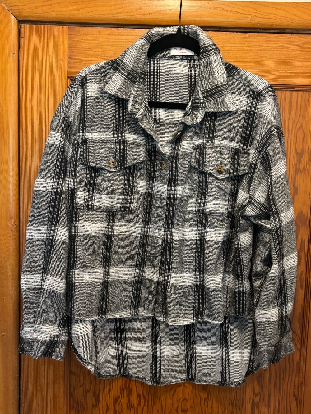 Butter Melon Grey Plaid Button-Up Shacket